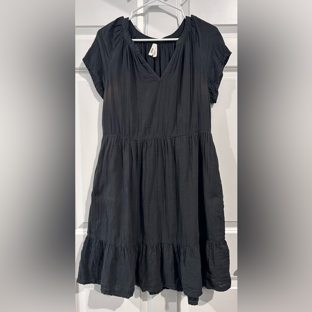 Pact Black Tiered Cotton Dress